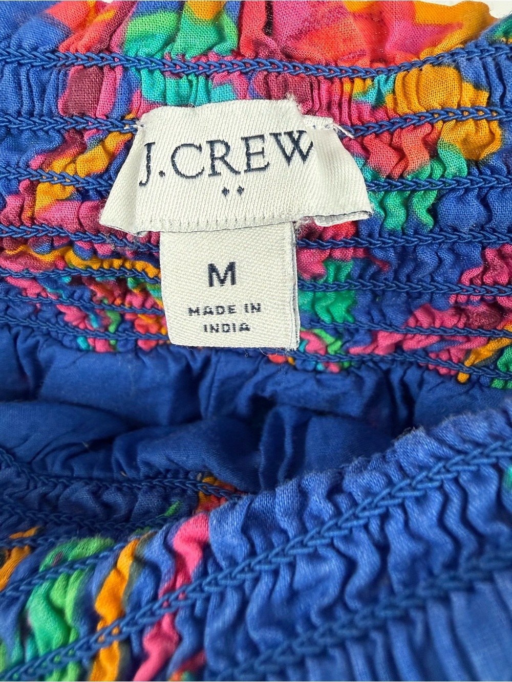 J.Crew Floral Tiered Mini Skirt M Smocked Waist Blue Pink Tropical Cotton Boho - Picture 5 of 6